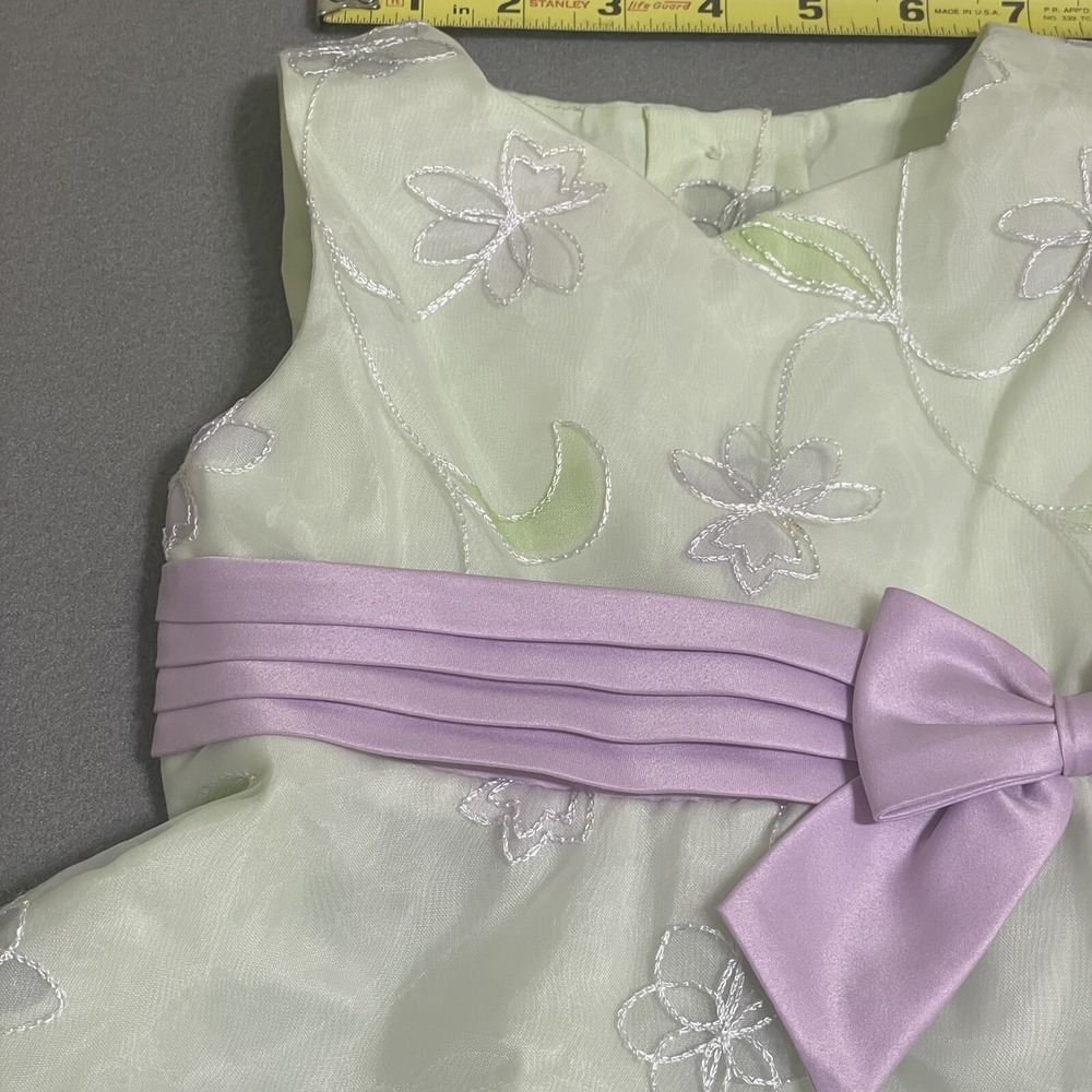 Dress Girls Sz 3T Green Lavender Layered Sheer Embroidered Bow 90s‎ Puff Fancy